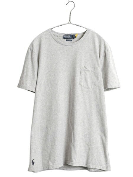 ポロ ラルフローレン ポケット付き 半袖 Tシャツ メンズ L / コットン シングルステッチ カットソー ワンポイント ポケT シンプル 細身 灰