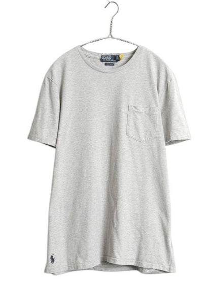 ポロ ラルフローレン ポケット付き 半袖 Tシャツ メンズ L / コットン シングルステッチ カットソー ワンポイント ポケT シンプル 細身 灰