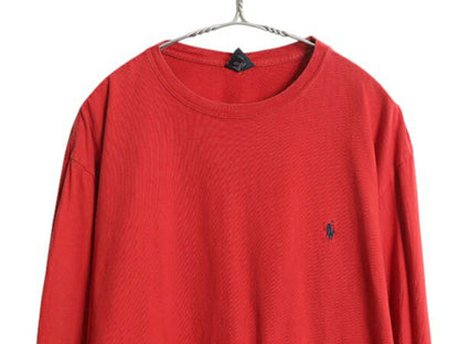 90s ポロ ラルフローレン 長袖 Tシャツ メンズ L / オールド ロンT ヘビーウェイト コットン ワンポイント ロングスリーブ カットソー 赤