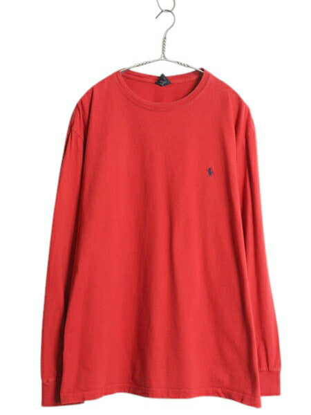 90s ポロ ラルフローレン 長袖 Tシャツ メンズ L / オールド ロンT ヘビーウェイト コットン ワンポイント ロングスリーブ カットソー 赤