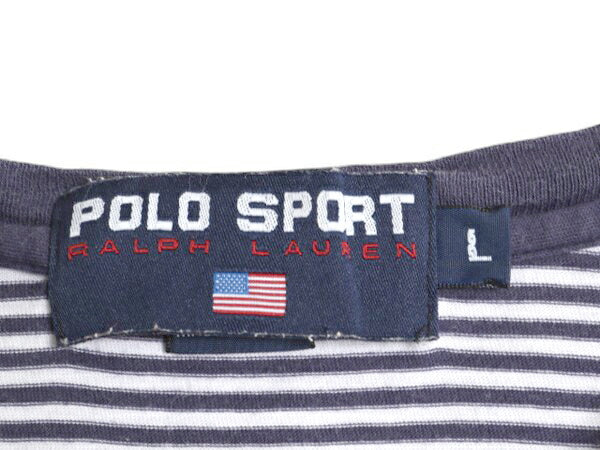 90s ポロスポーツ ラルフローレン ボーダー プリント 半袖 Tシャツ メンズ L / オールド ポロ カットソー リンガー シングルステッチ 紺 白