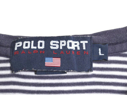 90s ポロスポーツ ラルフローレン ボーダー プリント 半袖 Tシャツ メンズ L / オールド ポロ カットソー リンガー シングルステッチ 紺 白