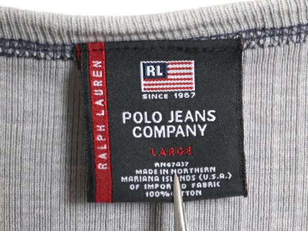 ポロジーンズ ラルフローレン 半袖 Tシャツ メンズ L ポロ リブ編み 針抜き カットソー ヘビーウェイト シングルステッチ シンプル グレー
