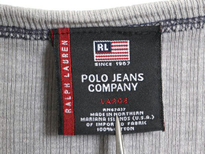ポロジーンズ ラルフローレン 半袖 Tシャツ メンズ L ポロ リブ編み 針抜き カットソー ヘビーウェイト シングルステッチ シンプル グレー