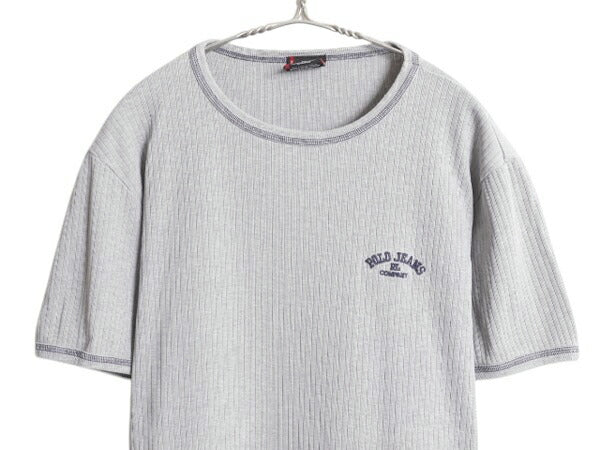 ポロジーンズ ラルフローレン 半袖 Tシャツ メンズ L ポロ リブ編み 針抜き カットソー ヘビーウェイト シングルステッチ シンプル グレー