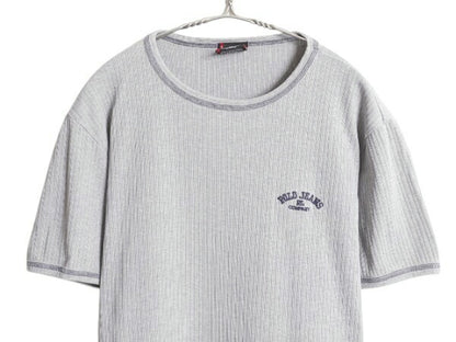 ポロジーンズ ラルフローレン 半袖 Tシャツ メンズ L ポロ リブ編み 針抜き カットソー ヘビーウェイト シングルステッチ シンプル グレー