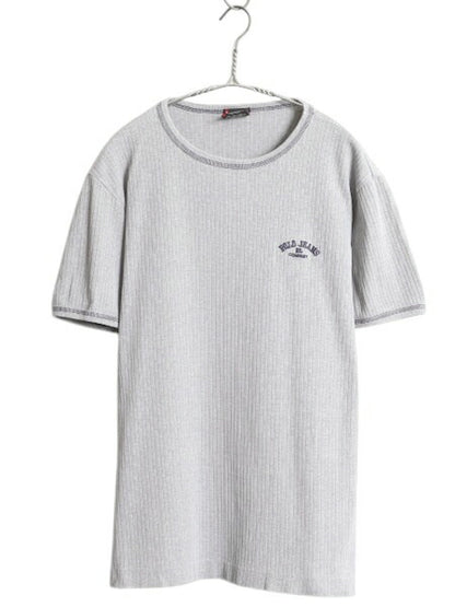 ポロジーンズ ラルフローレン 半袖 Tシャツ メンズ L ポロ リブ編み 針抜き カットソー ヘビーウェイト シングルステッチ シンプル グレー