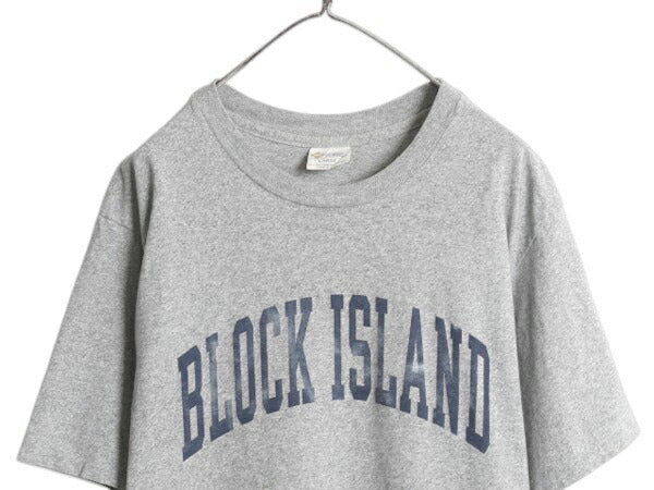 90s USA製 カレッジ プリント 半袖 Tシャツ メンズ L 古着 オールド シングルステッチ カットソー ヘビーウェイト シンプル 霜降り グレー