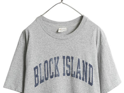 90s USA製 カレッジ プリント 半袖 Tシャツ メンズ L 古着 オールド シングルステッチ カットソー ヘビーウェイト シンプル 霜降り グレー