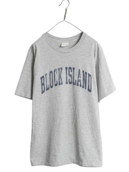 90s USA製 カレッジ プリント 半袖 Tシャツ メンズ L 古着 オールド シングルステッチ カットソー ヘビーウェイト シンプル 霜降り グレー