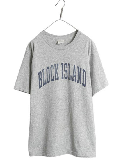 90s USA製 カレッジ プリント 半袖 Tシャツ メンズ L 古着 オールド シングルステッチ カットソー ヘビーウェイト シンプル 霜降り グレー