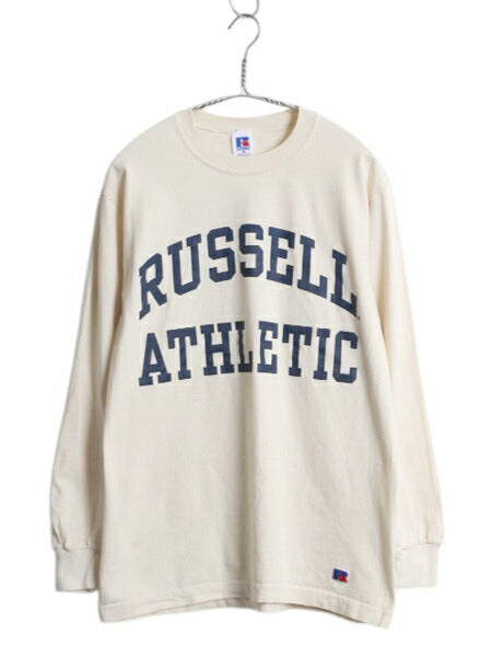 デッドストック 90s USA製 ラッセル 2段 プリント 長袖 Tシャツ メンズ レディース M オールド コットン ロンT ロングスリーブ カットソー