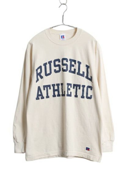 デッドストック 90s USA製 ラッセル 2段 プリント 長袖 Tシャツ メンズ レディース M オールド コットン ロンT ロングスリーブ カットソー