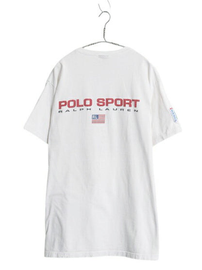 90s USA製 ポロ ラルフローレン 両面 プリント 半袖 Tシャツ メンズ M オールド カットソー シングルステッチ グラフィック 星条旗 テニス