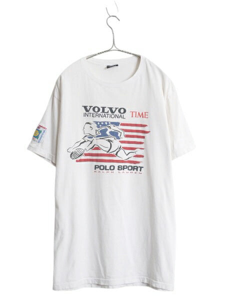 90s USA製 ポロ ラルフローレン 両面 プリント 半袖 Tシャツ メンズ M オールド カットソー シングルステッチ グラフィック 星条旗 テニス