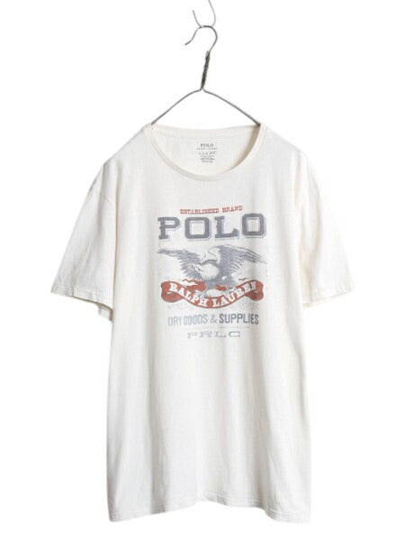 ポロ ラルフローレン イーグル 染込み プリント 半袖 Tシャツ メンズ XL カットソー シングルステッチ グラフィック 大きいサイズ 細身 白