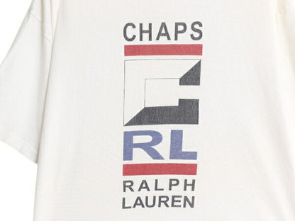 90s USA製 チャップス ラルフローレン プリント 半袖 Tシャツ メンズ L オールド ポロ コットン グラフィック ヘビーウェイト シンプル 白