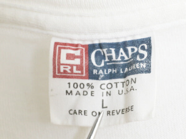 90s USA製 チャップス ラルフローレン プリント 半袖 Tシャツ メンズ L オールド ポロ コットン グラフィック ヘビーウェイト シンプル 白