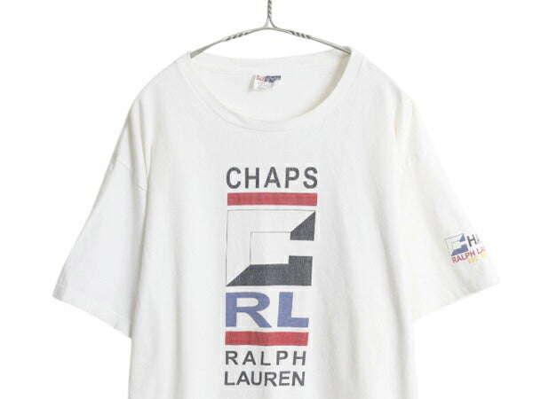 90s USA製 チャップス ラルフローレン プリント 半袖 Tシャツ メンズ L オールド ポロ コットン グラフィック ヘビーウェイト シンプル 白
