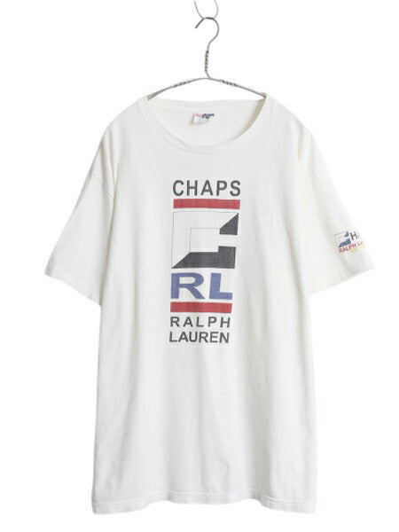 90s USA製 チャップス ラルフローレン プリント 半袖 Tシャツ メンズ L オールド ポロ コットン グラフィック ヘビーウェイト シンプル 白