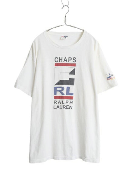 90s USA製 チャップス ラルフローレン プリント 半袖 Tシャツ メンズ L オールド ポロ コットン グラフィック ヘビーウェイト シンプル 白