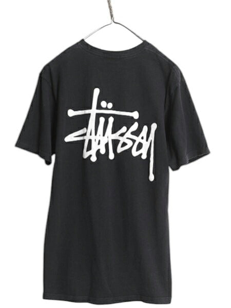 ステューシー 両面 プリント 半袖 Tシャツ メンズ M ベーシック ロゴ カットソー ヘビーウェイト コットン ワンポイント シンプル ブラック