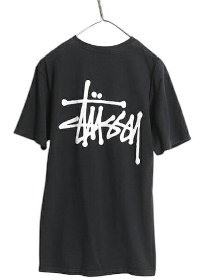 ステューシー 両面 プリント 半袖 Tシャツ メンズ M ベーシック ロゴ カットソー ヘビーウェイト コットン ワンポイント シンプル ブラック