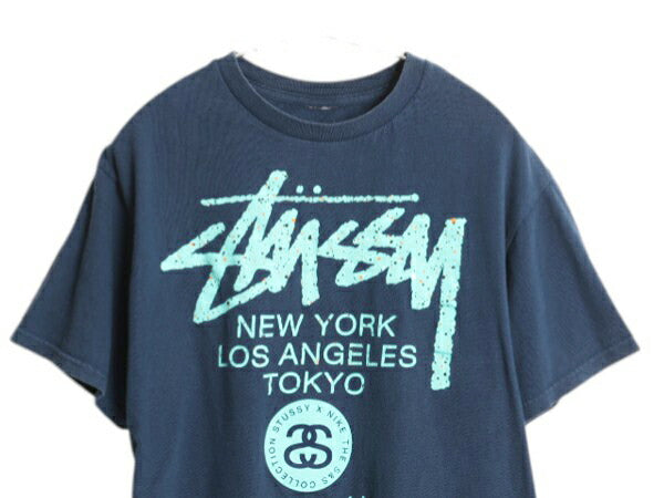 ステューシー x ナイキ ワールドツアー 両面 プリント 半袖 Tシャツ メンズ S 程/ 古着 カットソー グラフィック ヘビーウェイト SSリンク