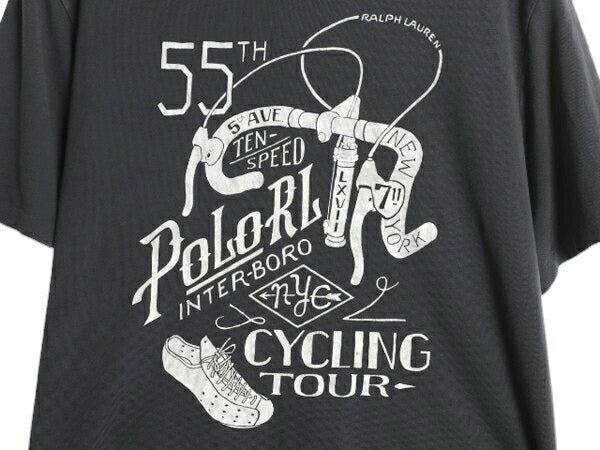 ポロ ラルフローレン プリント 半袖 Tシャツ メンズ L / 古着 カットソー コットン 自転車 サイクリング グラフィック イラスト ブラック