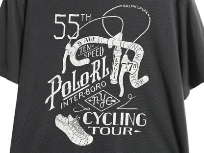 ポロ ラルフローレン プリント 半袖 Tシャツ メンズ L / 古着 カットソー コットン 自転車 サイクリング グラフィック イラスト ブラック