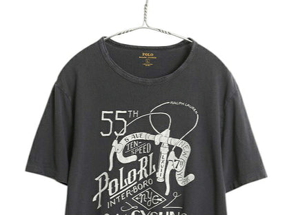 ポロ ラルフローレン プリント 半袖 Tシャツ メンズ L / 古着 カットソー コットン 自転車 サイクリング グラフィック イラスト ブラック