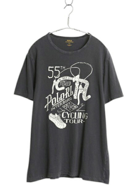 ポロ ラルフローレン プリント 半袖 Tシャツ メンズ L / 古着 カットソー コットン 自転車 サイクリング グラフィック イラスト ブラック