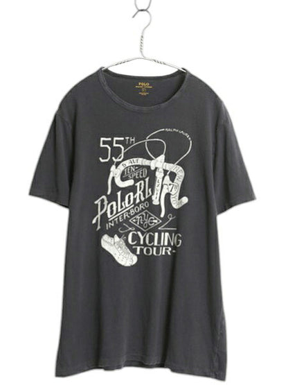 ポロ ラルフローレン プリント 半袖 Tシャツ メンズ L / 古着 カットソー コットン 自転車 サイクリング グラフィック イラスト ブラック