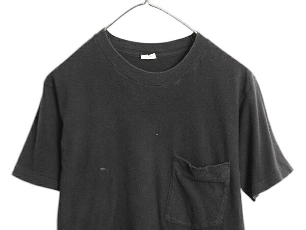 80s USA製 フルーツオブザルーム ポケット付き 無地 半袖 Tシャツ メンズ S 小さめ ヴィンテージ シングルステッチ ポケT 耳付き ブラック