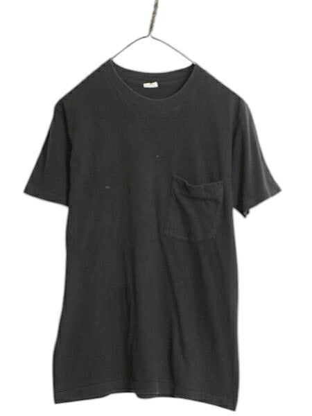 80s USA製 フルーツオブザルーム ポケット付き 無地 半袖 Tシャツ メンズ S 小さめ ヴィンテージ シングルステッチ ポケT 耳付き ブラック
