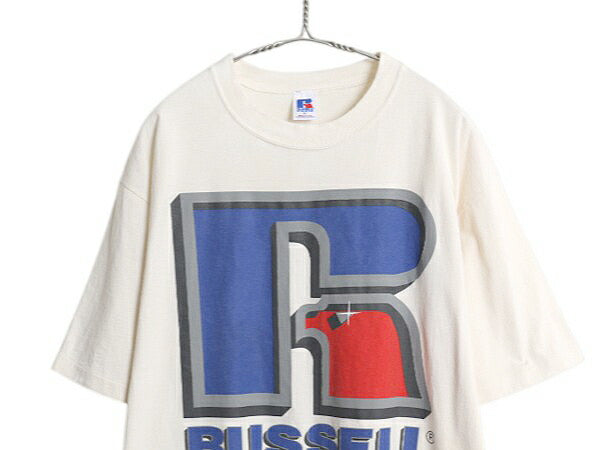 80s USA製 ラッセル ロゴ プリント Tシャツ メンズ XL ヴィンテージ コットン シングルステッチ グラフィック ヘビーウェイト 大きいサイズ