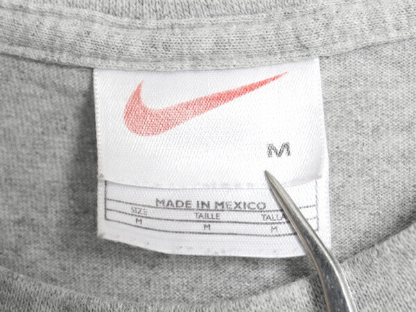 90s ナイキ スモール スウッシュ 刺繍 半袖 Tシャツ メンズ M オールド コットン ヘビーウェイト ワンポイント カットソー シンプル グレー
