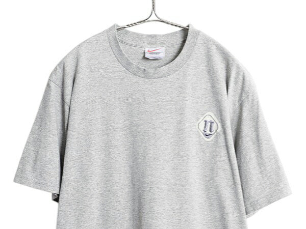 90s ナイキ スモール スウッシュ 刺繍 半袖 Tシャツ メンズ M オールド コットン ヘビーウェイト ワンポイント カットソー シンプル グレー