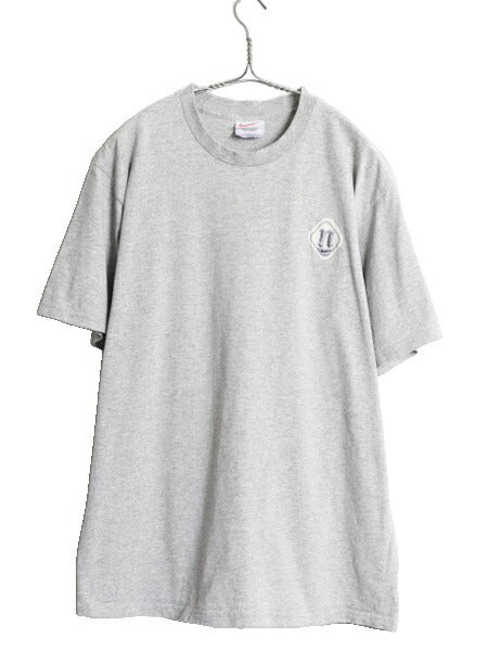 90s ナイキ スモール スウッシュ 刺繍 半袖 Tシャツ メンズ M オールド コットン ヘビーウェイト ワンポイント カットソー シンプル グレー