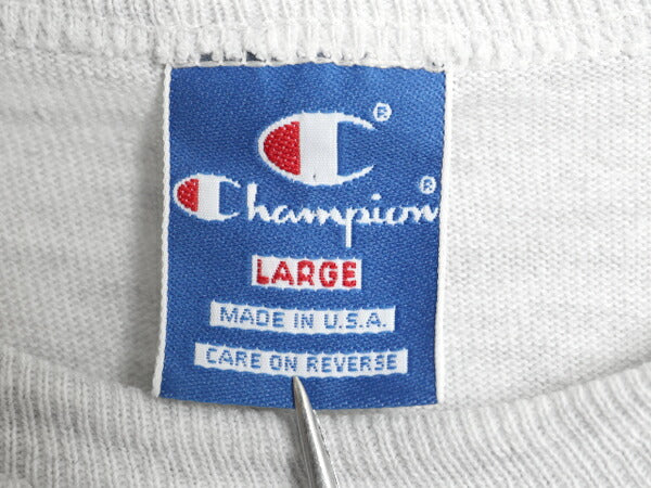 80s USA製 チャンピオン 3段 カレッジ プリント 半袖 Tシャツ メンズ L ヴィンテージ シングルステッチ カットソー ヘビーウェイト グレー