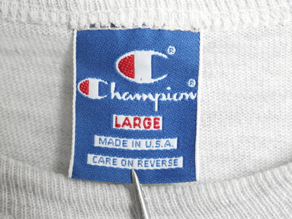 80s USA製 チャンピオン 3段 カレッジ プリント 半袖 Tシャツ メンズ L ヴィンテージ シングルステッチ カットソー ヘビーウェイト グレー
