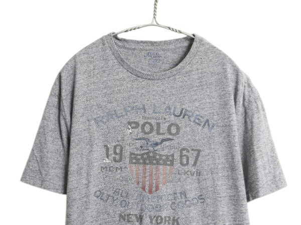 ポロ ラルフローレン 染込み プリント 半袖 Tシャツ メンズ L / 古着 カットソー シングルステッチ グラフィック イーグル 星条旗 ゆったり