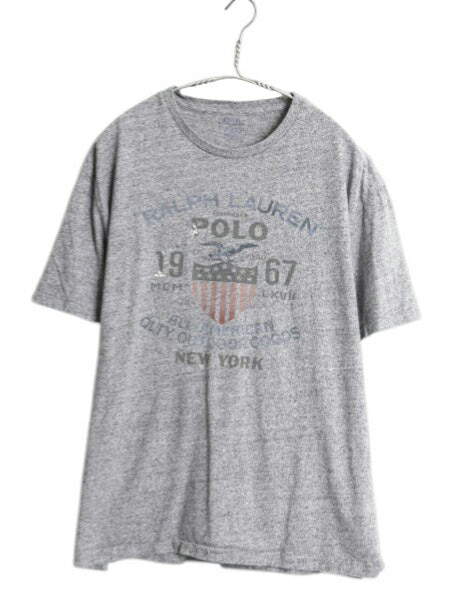 ポロ ラルフローレン 染込み プリント 半袖 Tシャツ メンズ L / 古着 カットソー シングルステッチ グラフィック イーグル 星条旗 ゆったり