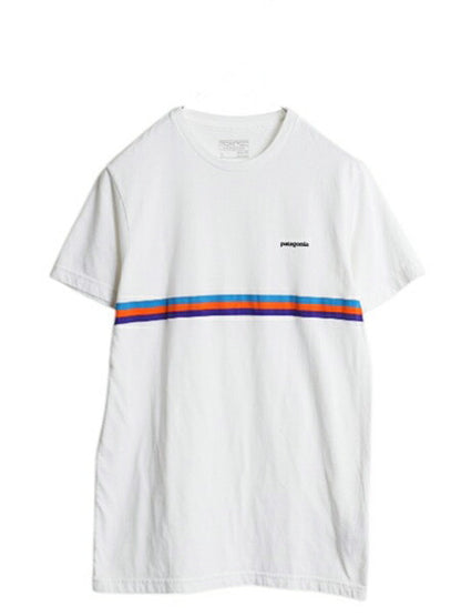 パタゴニア ボーダー プリント 半袖 Tシャツ メンズ S 16年製 アウトドア カットソー グラフィック ワンポイント スリム フィット ホワイト