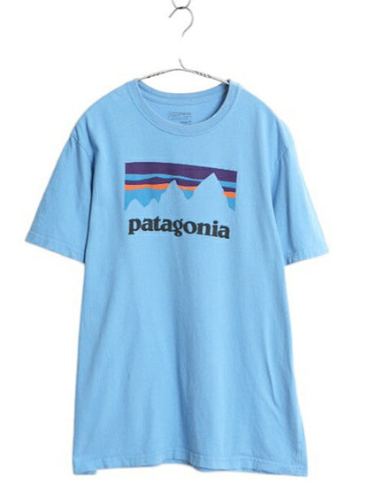 USA製 パタゴニア プリント 半袖 Tシャツ メンズ M / 17年製 アウトドア グラフィック アート イラスト ステッカー カットソー シンプル 青