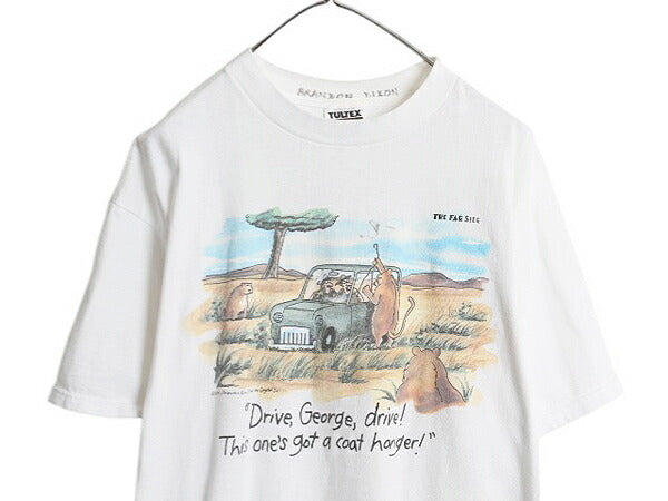 90s ジョーク イラスト プリント Tシャツ メンズ XL オールド キャラクター アニマル アート グラフィック 大きいサイズ ヘビーウェイト 白