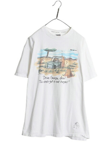 90s ジョーク イラスト プリント Tシャツ メンズ XL オールド キャラクター アニマル アート グラフィック 大きいサイズ ヘビーウェイト 白