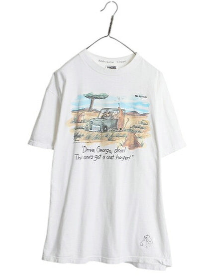 90s ジョーク イラスト プリント Tシャツ メンズ XL オールド キャラクター アニマル アート グラフィック 大きいサイズ ヘビーウェイト 白
