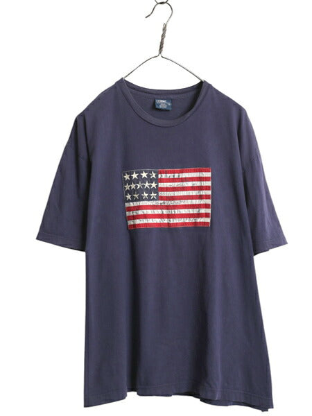 00s ポロ ラルフローレン 半袖 Tシャツ メンズ XL オールド 星条旗 ステンシル 刺繍 カットソー コットン 大きいサイズ シンプル トップス