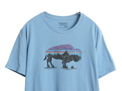 パタゴニア プリント 半袖 Tシャツ メンズ L 17年製 アウトドア カットソー フィッツロイ バイソン イラスト グラフィック スリム フィット